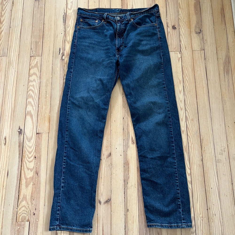 Levi Strauss 505 Regular Fit Straight Dark Wash Casual Denim Jeans Mens W36 L34 - Picture 2 of 8